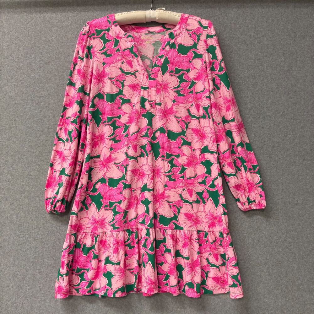 Lilly Pulitzer Alyssa Hibiscus Shift Dress Pink Green Cotton Floral Medium